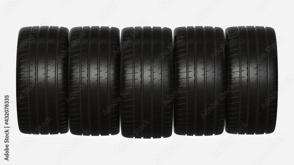 car tires, tire fitting on white background 3d render car tires, tire fitting on white background 3d render