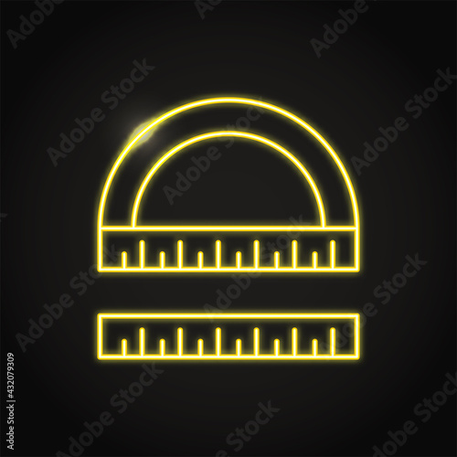 Neon protractor and ruler icon in line style