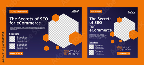 Website SEO live webinar banner invitation and social media post template. Business webinar invitation design. Vector EPS 10