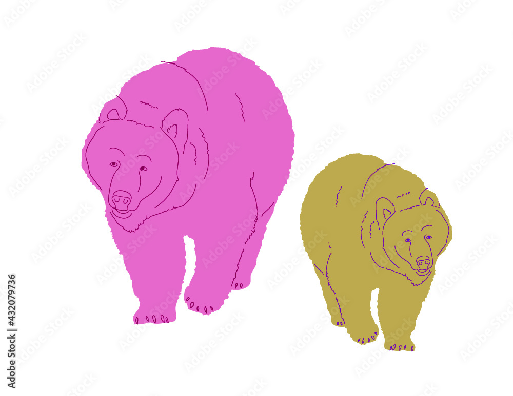 Vector plano oso Grizzly de colores caminado icono de animal vida salvaje apps y websites