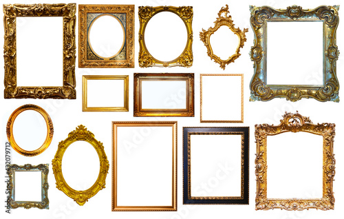 Принти на полотні Set of isolated art empty frames in golden and silvery color