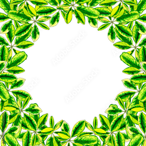 Tropical leaves frame. Watercolor greenery copyspace design template
