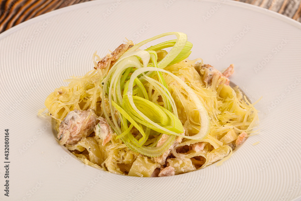 Italian traditional cuisine – pasta with salmon