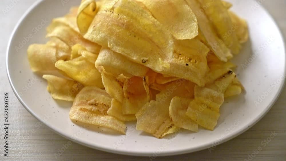 Crispy Banana Chips - fried or baked sliced banana Crispy Banana Chips - fried or baked sliced banana