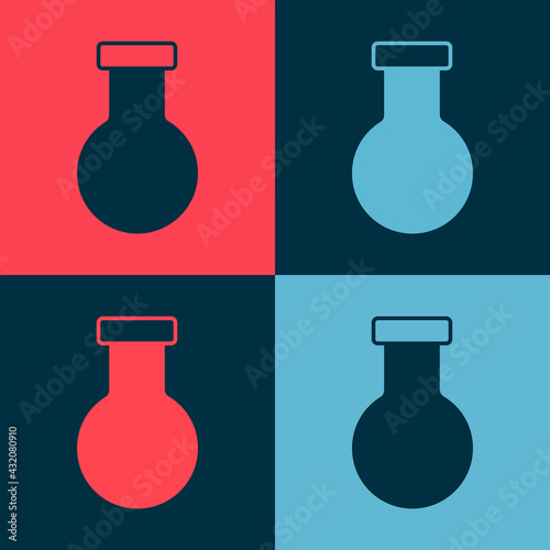 Pop art Test tube and flask chemical laboratory test icon isolated on color background. Laboratory glassware sign. Vector