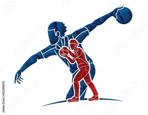 Group of Bowling Sport Male Players Action Cartoon Graphic Vector