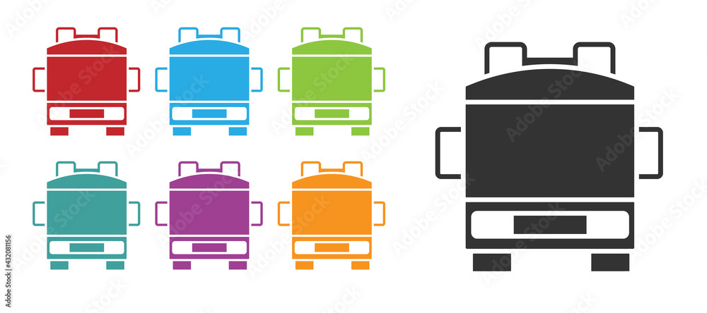 Black Fire truck icon isolated on white background. Fire engine. Firefighters emergency vehicle. Set icons colorful. Vector