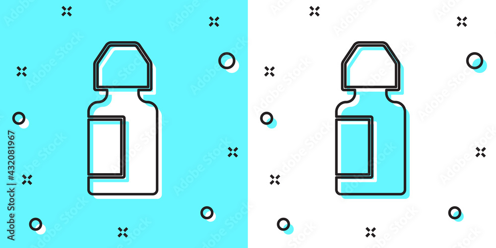 Black line Eye drop bottle icon isolated on green and white background. Random dynamic shapes. Vector Black line Eye drop bottle icon isolated on green and white background. Random dynamic shapes. Vector