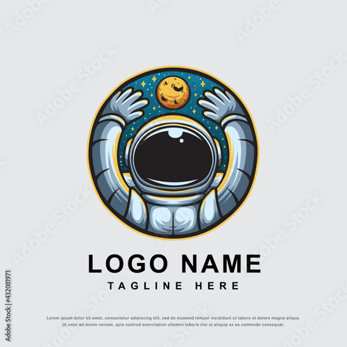 astronaut character logo design vector