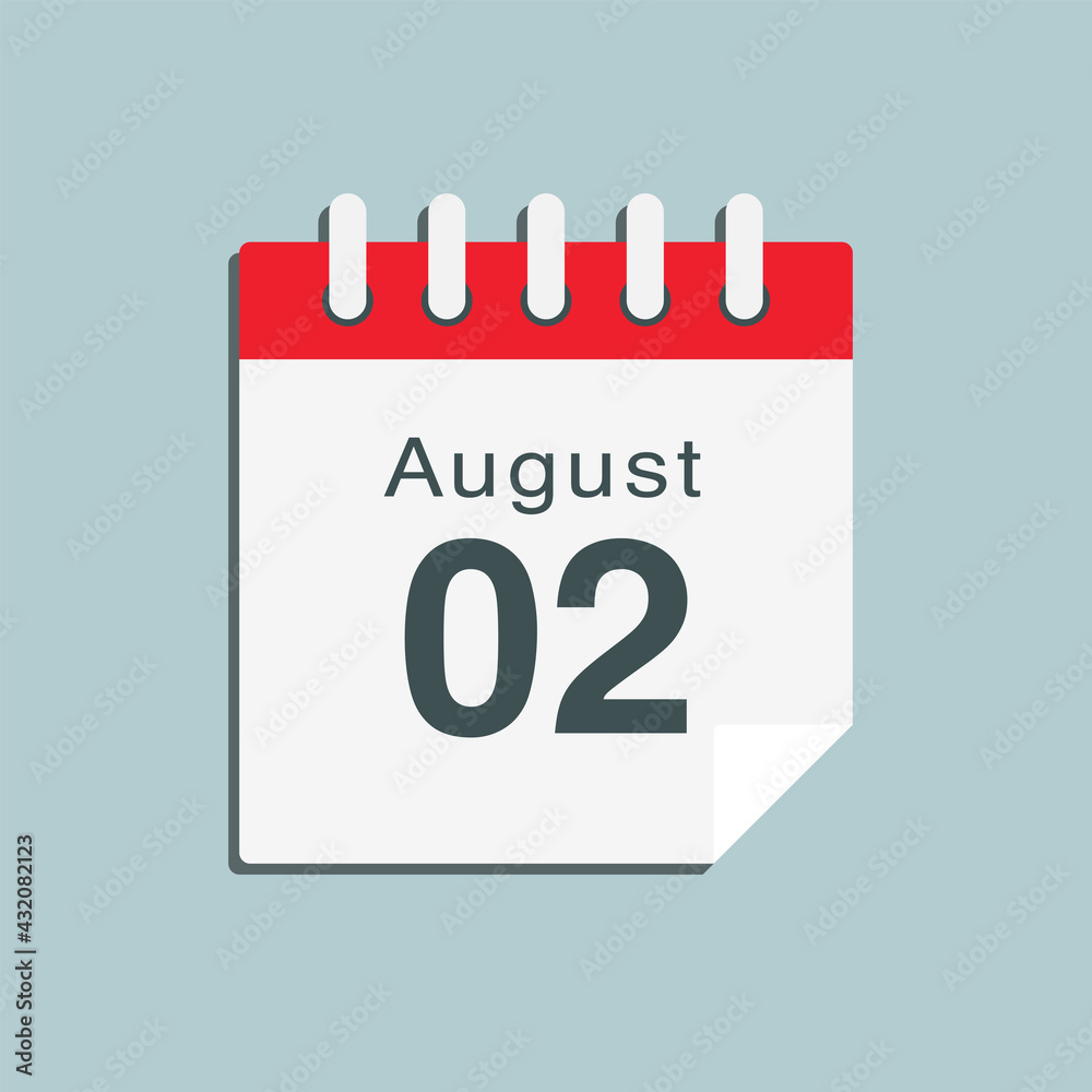 Icon day date 2 August, template calendar page Icon day date 2 August, template calendar page