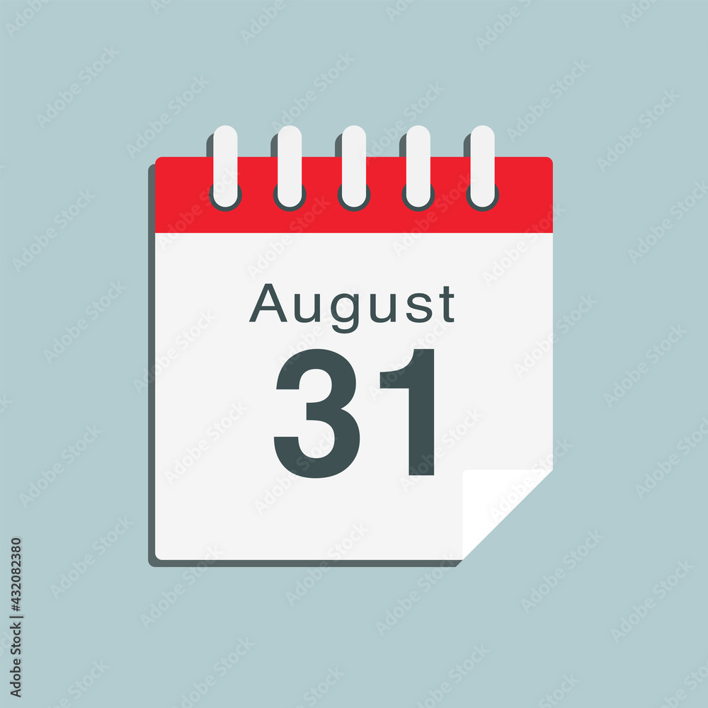 Icon day date 31 August, template calendar page