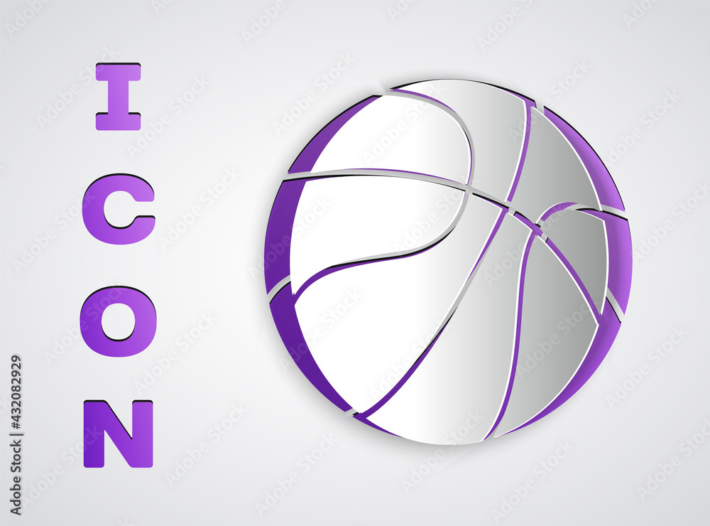 Paper cut Basketball ball icon isolated on grey background. Sport symbol. Paper art style. Vector