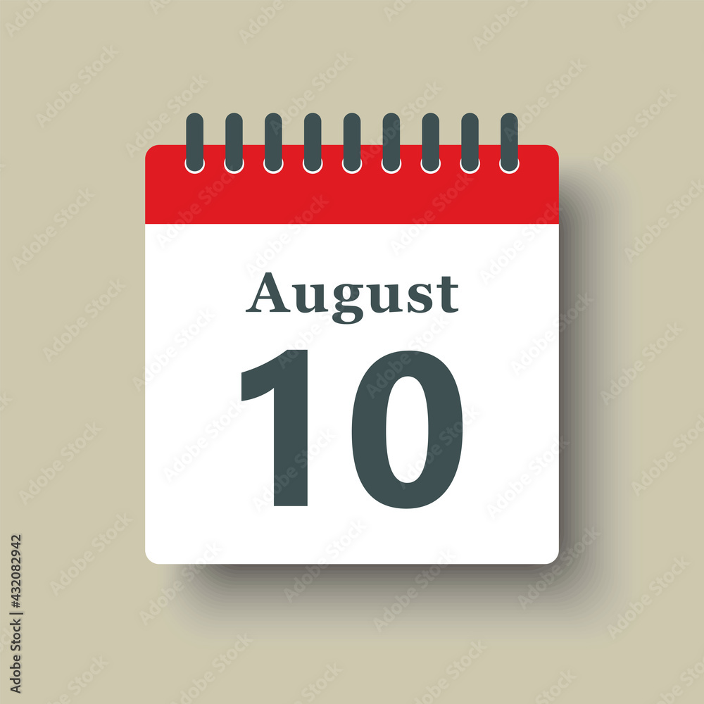 Icon day date 10 August, template calendar page Icon day date 10 August, template calendar page
