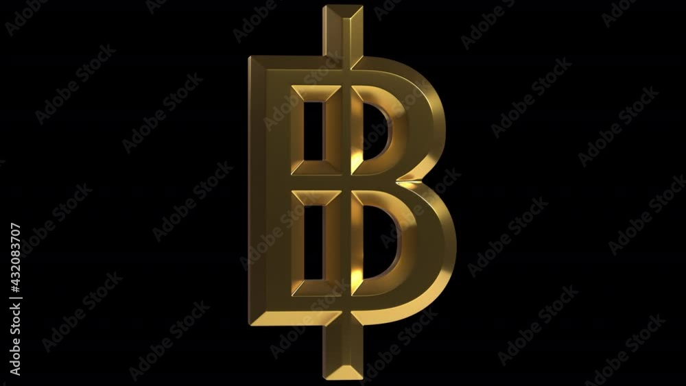 THB Thai Baht Rotating Sign. Gold symbol on a transparent background. 360 degree rotation. Looped video.