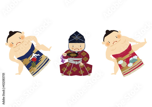スポーツのイラスト素材。
相撲のクリップアート。
力士と行司。

