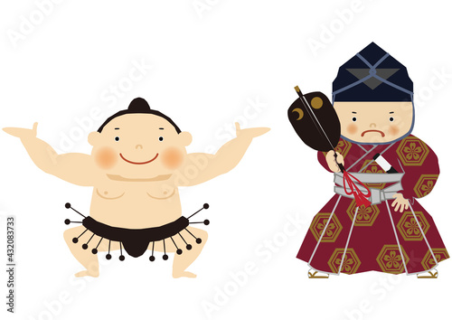 スポーツのイラスト素材。
相撲のクリップアート。
力士と行司。

