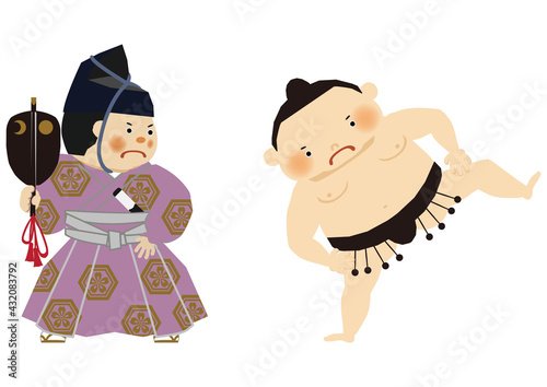 スポーツのイラスト素材。
相撲のクリップアート。
力士と行司。

