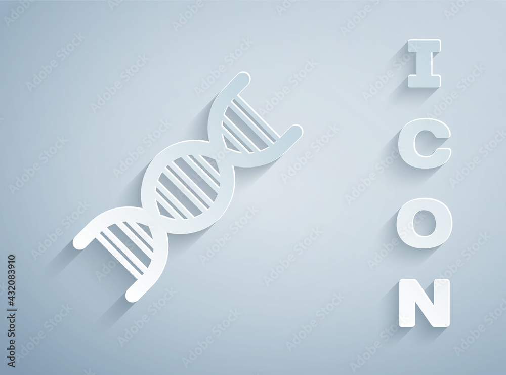 Paper cut DNA symbol icon isolated on grey background. Paper art style. Vector Paper cut DNA symbol icon isolated on grey background. Paper art style. Vector