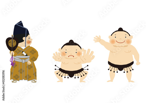 スポーツのイラスト素材。
相撲のクリップアート。
力士と行司。

