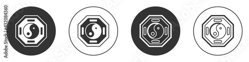 Black Yin Yang symbol of harmony and balance icon isolated on white background. Circle button. Vector