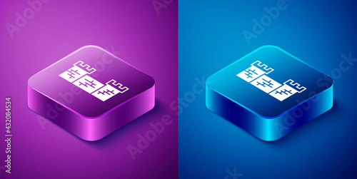 Isometric Great wall of China icon isolated on blue and purple background. Square button. Vector