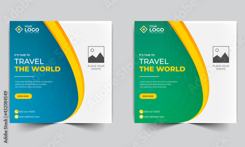 Travel social  media post square banner template design.