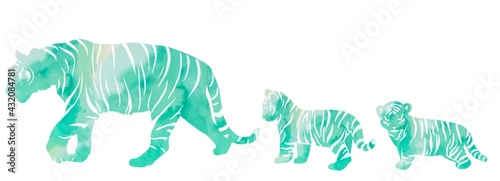 Tiger  family illustration watercolor                                     
