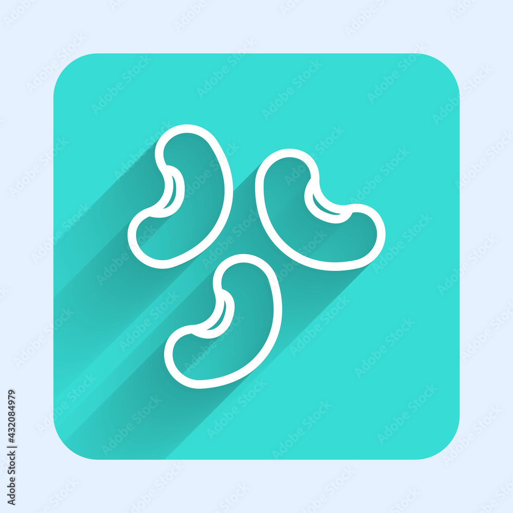 White line Beans icon isolated with long shadow. Green square button. Vector White line Beans icon isolated with long shadow. Green square button. Vector