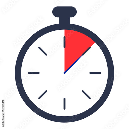 Stopwatch counts down seconds in red. Vector.