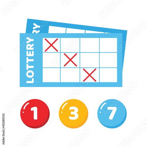 Lottery tickets and lottery numbered balls vector cute colorful illustration, icons.