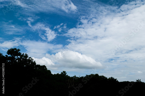 Sky and cloud concept Beautiful Blue sky and mountains. Beautiful Cumulus Cloud in the Bright Sky Background © Charlie's