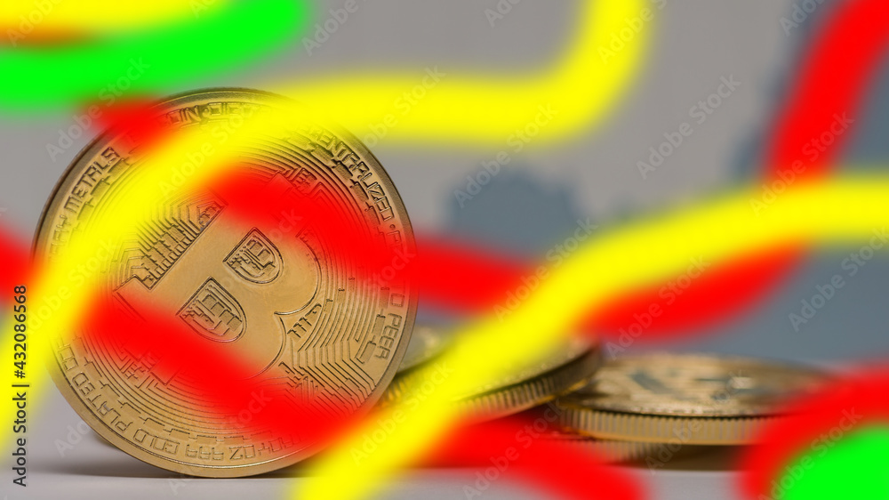 Obraz premium bitcoin next to each other with colorful stipes