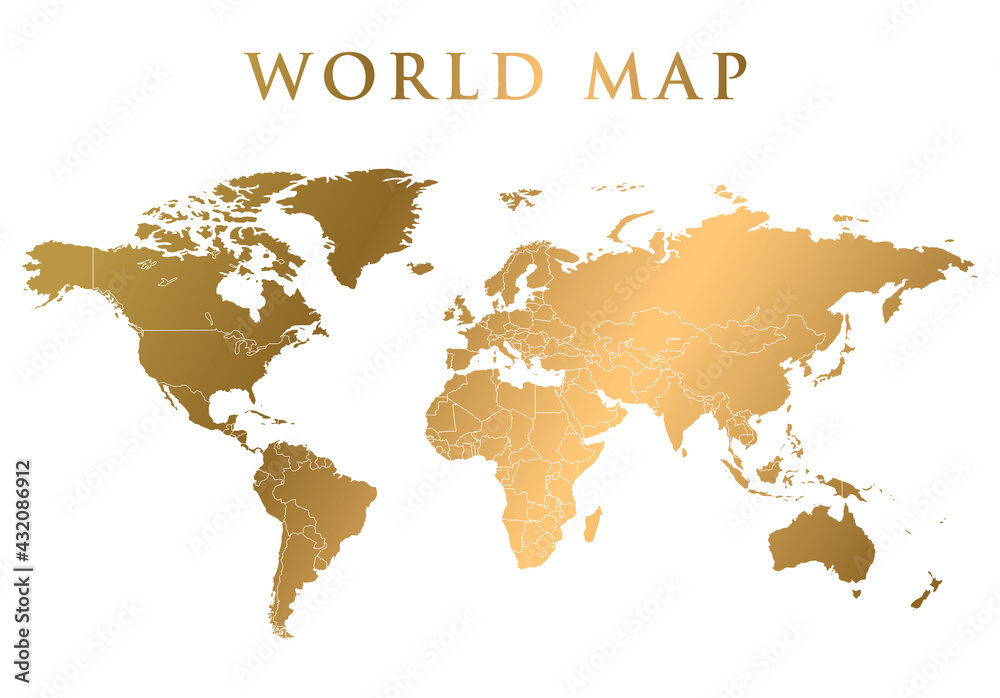 Gold world map illustration isolated on a white background Gold world map illustration isolated on a white background
