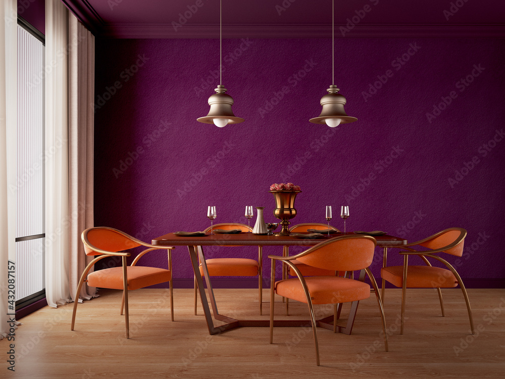 Purple Wall Orange Chairs Table Lamp, Purple Floor Lamp Wooden