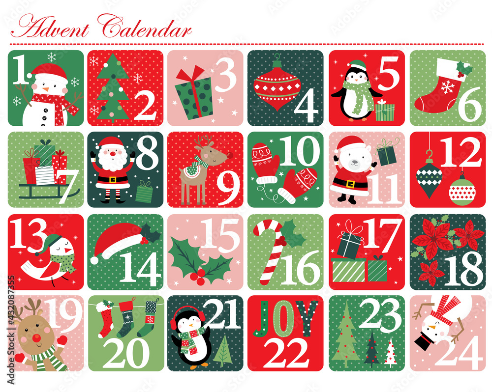 cute advent calendar of christmas icons design