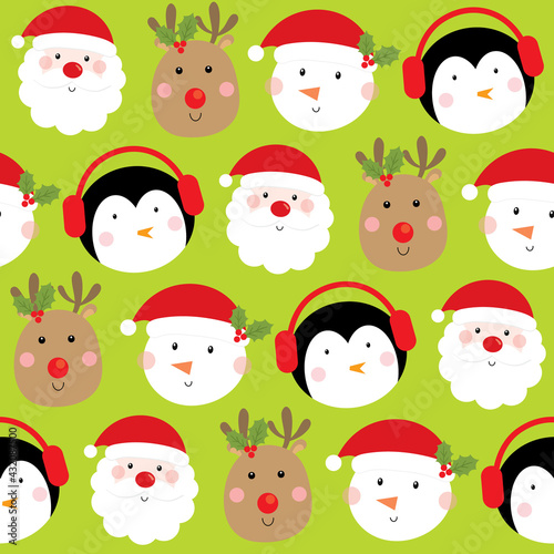 cute christmas seamless pattern on green color background