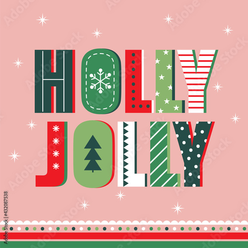 holly jolly christmas greeting card design 