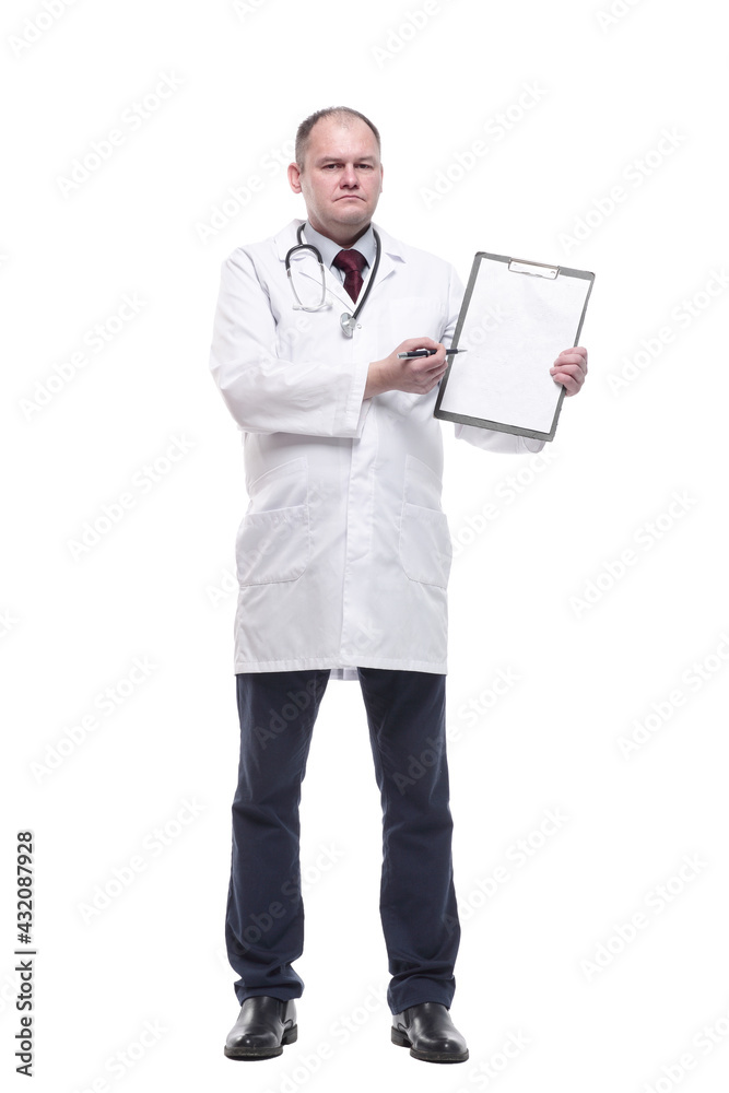 in full growth. qualified doctor with clipboard . in full growth. qualified doctor with clipboard .