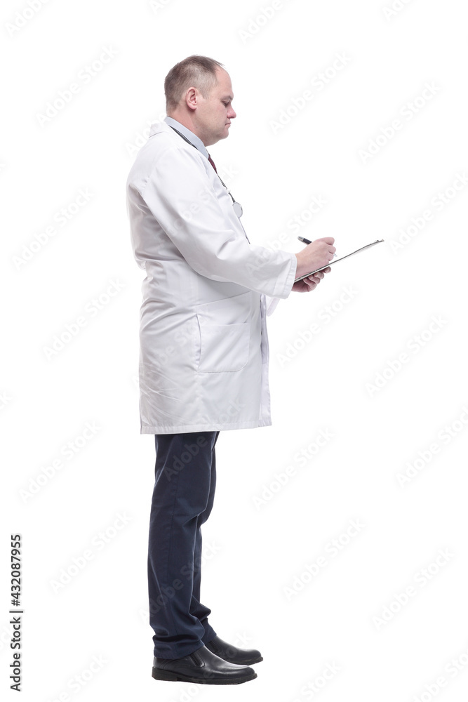 in full growth. qualified doctor with clipboard .