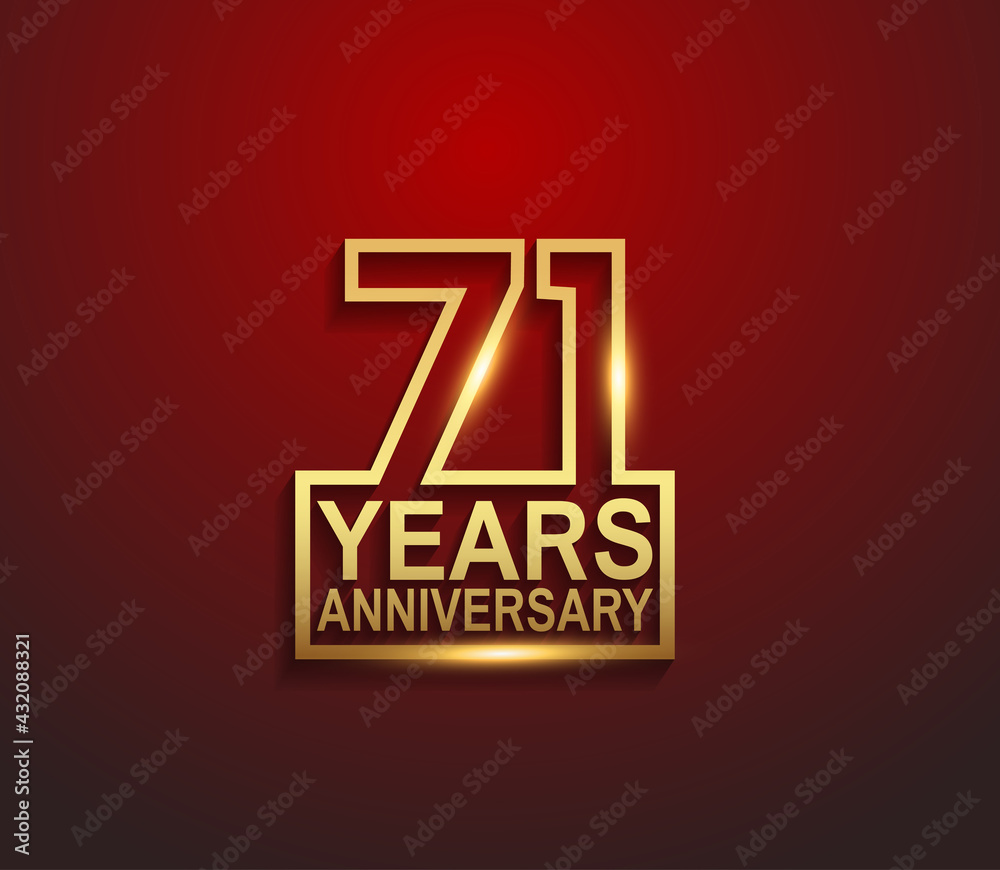 71 years golden anniversary line style isolated on red background can be use for template, greeting card and company celebration event 71 years golden anniversary line style isolated on red background can be use for template, greeting card and company celebration event