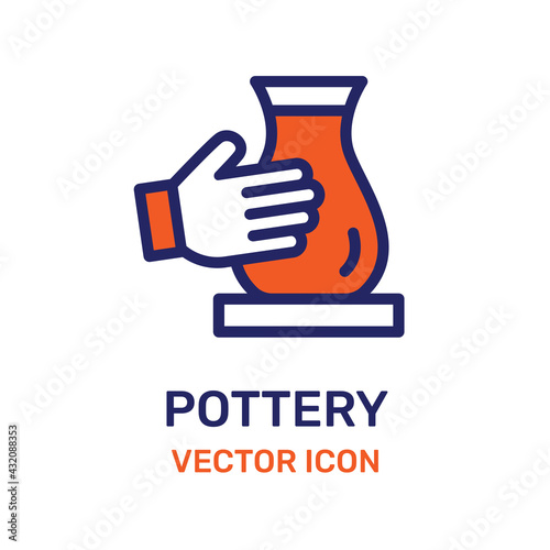 Hand shaping ceramic on potter wheel icon.