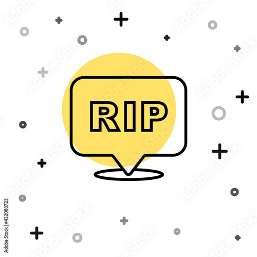 Black line Speech bubble rip death icon isolated on white background. Random dynamic shapes. Vector