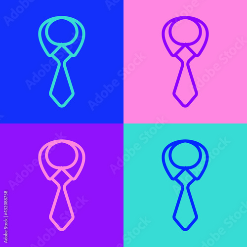 Pop art line Tie icon isolated on color background. Necktie and neckcloth symbol. Vector