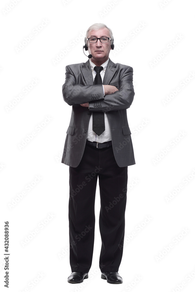 in full growth. business man with headphones. in full growth. business man with headphones.
