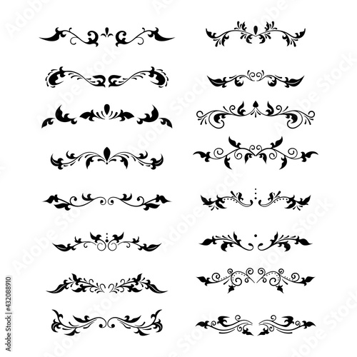 Floral decorative design element collection vintage style. Dividers set isolated on white. Traced by hand from own sketch.