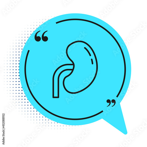 Black line Human kidney icon isolated on white background. Blue speech bubble symbol. Vector