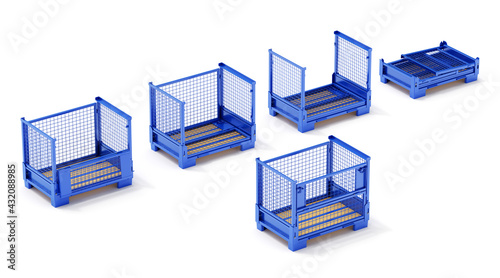 Tableau sur toile Set of collapsible transportation box pallet - 3D illustration