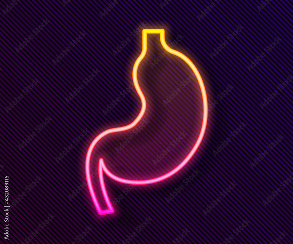 Glowing neon line Human stomach icon isolated on black background. Vector Glowing neon line Human stomach icon isolated on black background. Vector