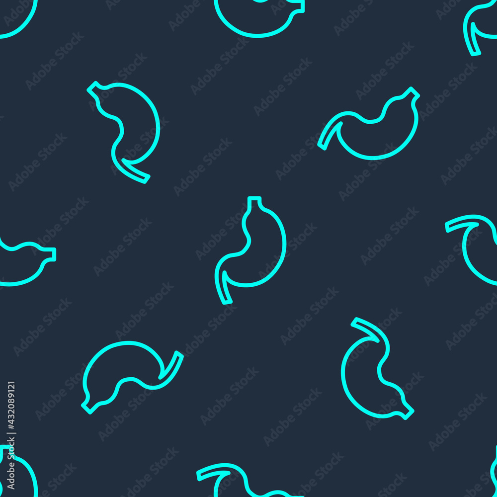 Green line Human stomach icon isolated seamless pattern on blue background. Vector Green line Human stomach icon isolated seamless pattern on blue background. Vector