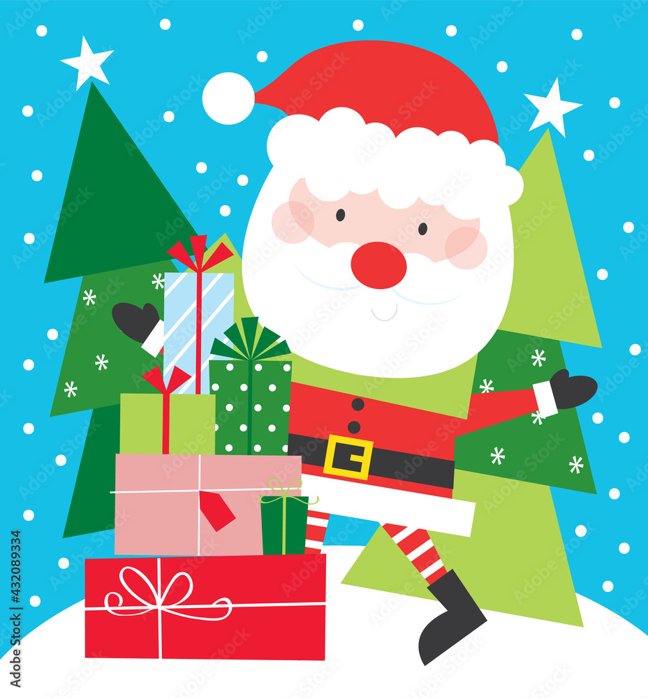christmas gift with santa greeting card design